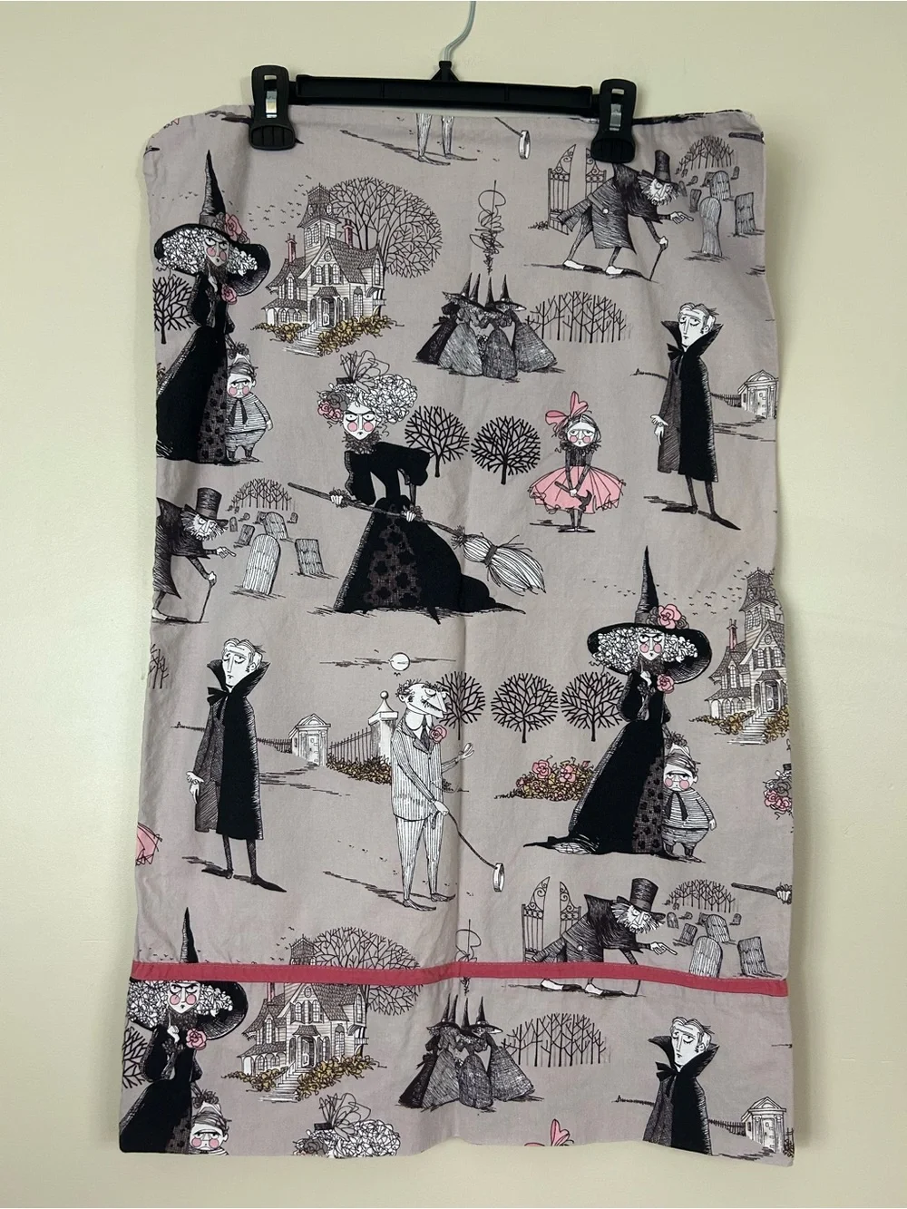 4/$25 Halloween Pillowcase - Gray with Black & Pink Accents